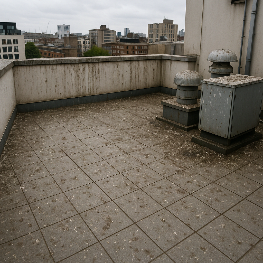 Avant — Traitement d'une terrasse contaminée par des fientes