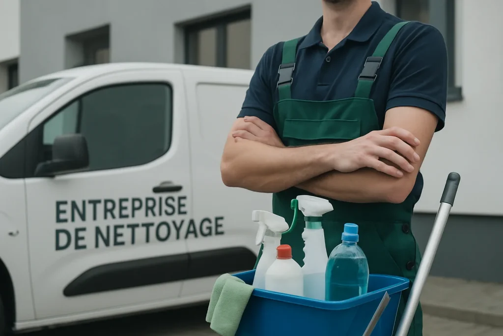 Appartement propre après nettoyage à Wingles, avec des produits de nettoyage visibles.