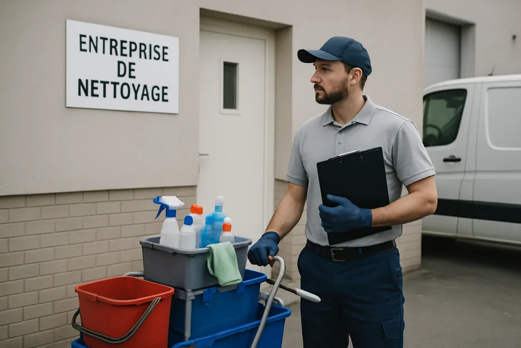 Une équipe de nettoyage professionnelle nettoie un bureau à Nieppe avec des produits écologiques.