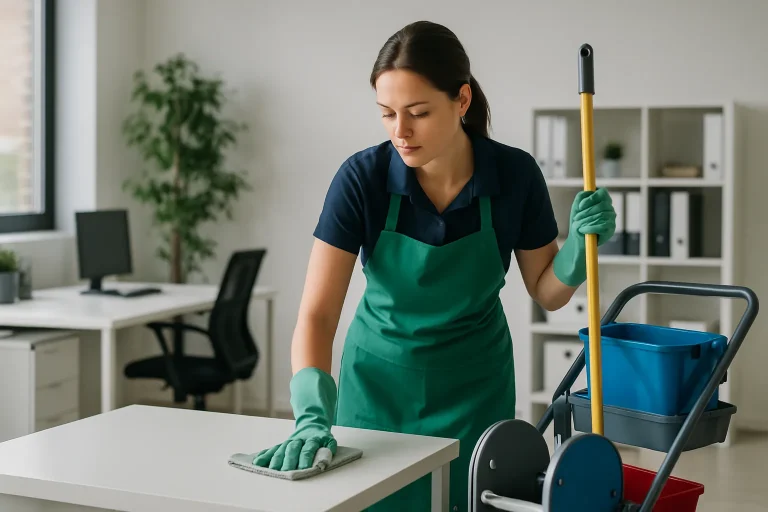 Un professionnel du nettoyage à Hénin-Beaumont dans une maison, utilisant des produits écologiques.