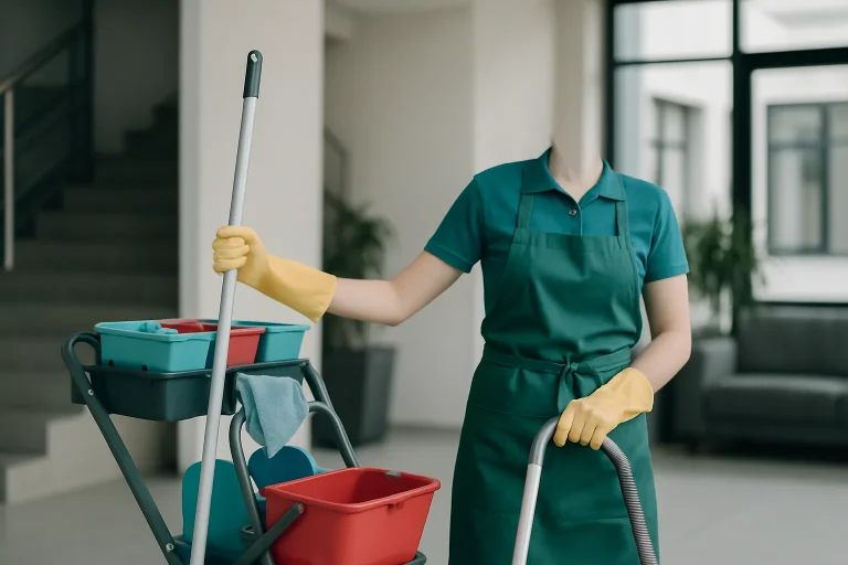 Équipe de nettoyage professionnelle effectuant des tâches ménagères dans un appartement à Denain.