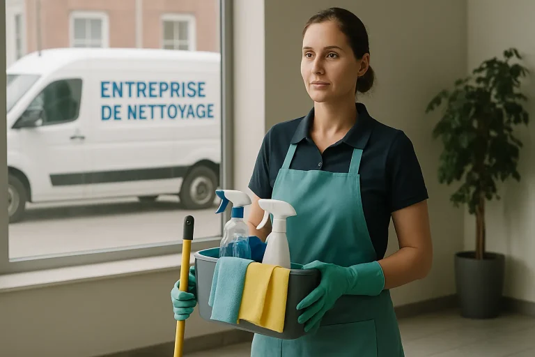 Équipe de nettoyage en action dans un appartement à Somain avec des produits écologiques.