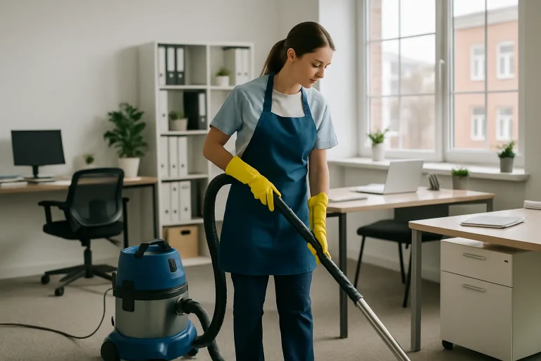 Équipe de nettoyage professionnelle à Hautmont utilisant des équipements modernes dans un appartement.