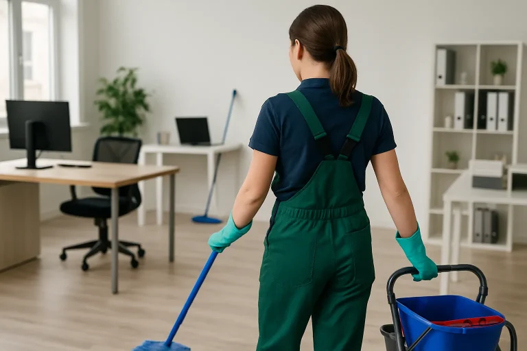 Équipe de nettoyage professionnelle effectuant des tâches dans un bureau à Libercourt.