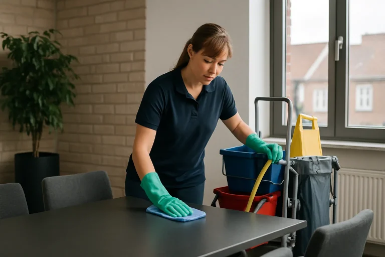 Des employés d'une entreprise de nettoyage nettoient un appartement à Hondschoote avec des équipements modernes.