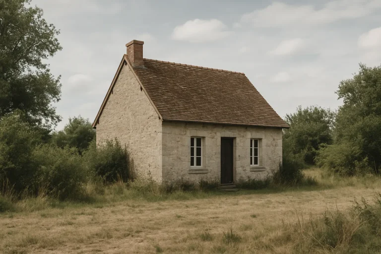 Maison isolée dans un environnement rural sans accès apparent à l'eau ni à l'électricité.