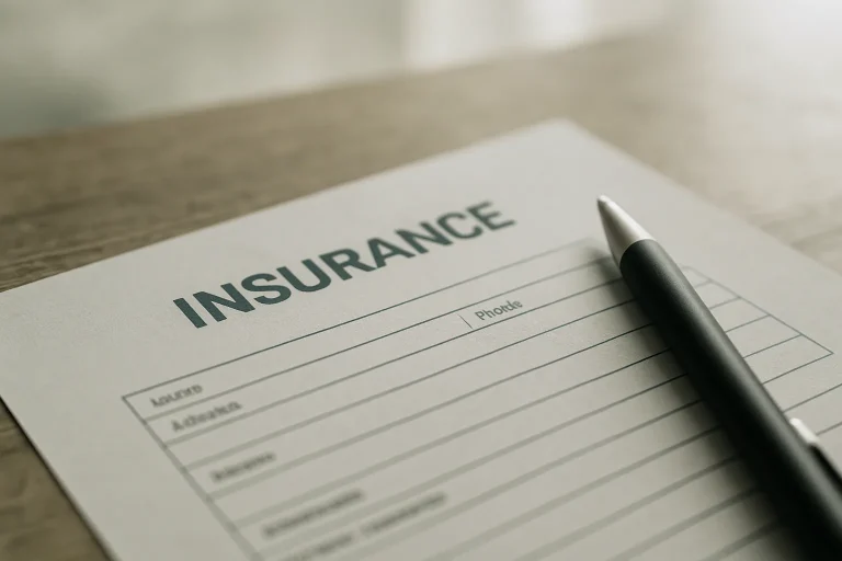 Formulaire d'assurance rempli avec stylo à côté, lumière naturelle.